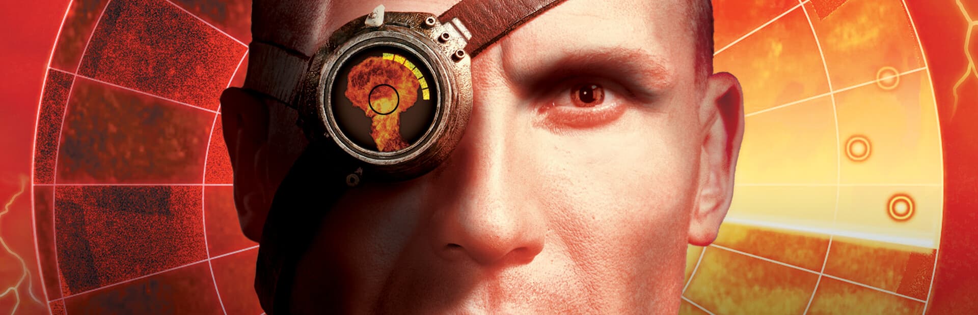 Command & Conquer Red Alert 2 artwork with a commander and a glowing red radar display