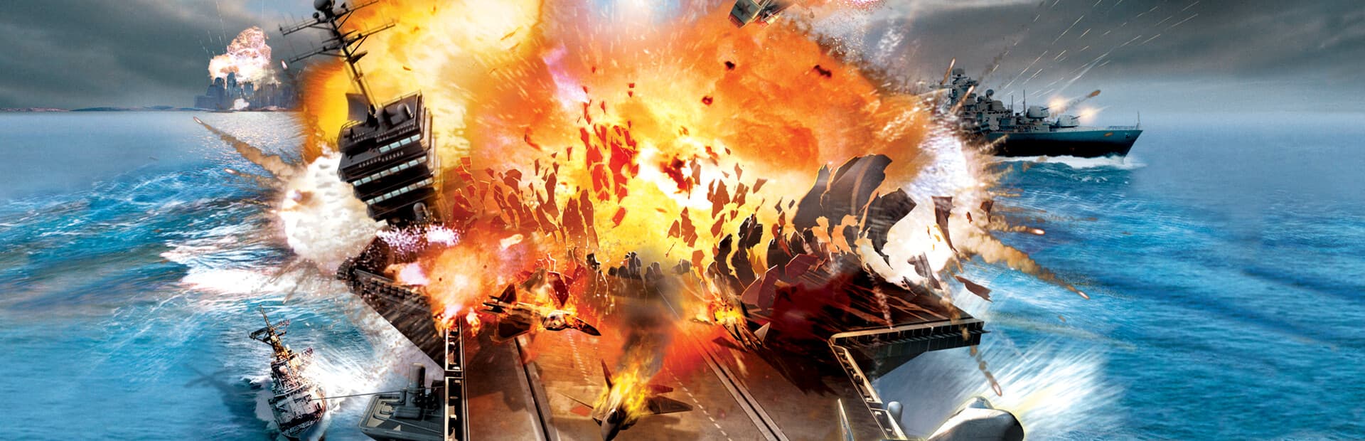 Command & Conquer Generals Zero Hour artwork with a naval battle and explosion